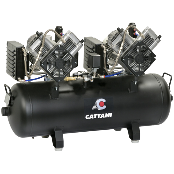 Компрессор Cattani на 5-6 установок (1-фазный), 2 двигателя по 2 цилиндра, ресивер 100 л